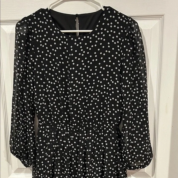 Chic Black and White Polka Dot Long Sleeve Dress - Picture 2 of 8